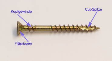 1000 OSB Verlegeschrauben 4,5 x 60mm Stahl, Gelb verzinkt, Senkkopf mit Fräsrippen, Teilgewinde, Cutspitze