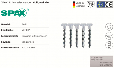 500 Magazinschrauben, Spax Universalschraube Vollgewinde 4,0x25mm TX20