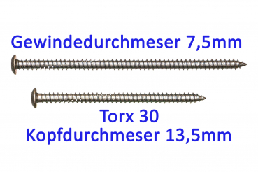 100 Rahmenschrauben Fensterrahmenschraube Flachkopf 7,5 x 72mm (für Alu - Holz - und Kunststoffprofile)