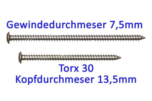 100 Rahmenschrauben Fensterrahmenschraube Flachkopf 7,5 x 212mm (für Alu - Holz - und Kunststoffprofile)