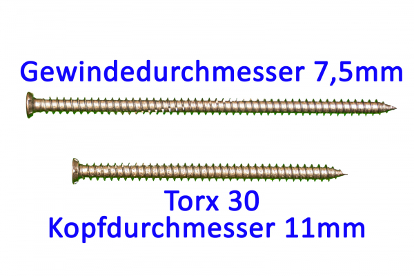 100 Rahmenschrauben Fensterrahmenschraube Senkkopf 7,5 x 112mm (für Kunststoff-Profile)