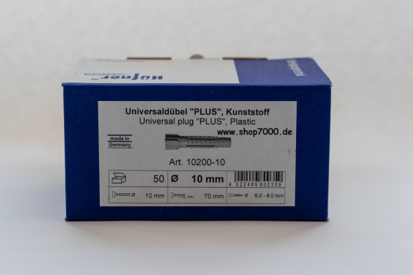 50 Universaldübel  PLUS  10mm ohne Kragen